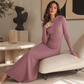 ⏳LAST DAY SALE ONLY ￡26.99!!✨🧶 Textured Comfort | Women's Ribbed-Knit Hooded Maxi Dress with Pockets