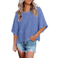 ⏳⏰LAST DAY SALE ONLY ￡10.99!!🔥🌸Women's Solid Color Splicing Loose Five Points Flare Sleeve T-Shirt